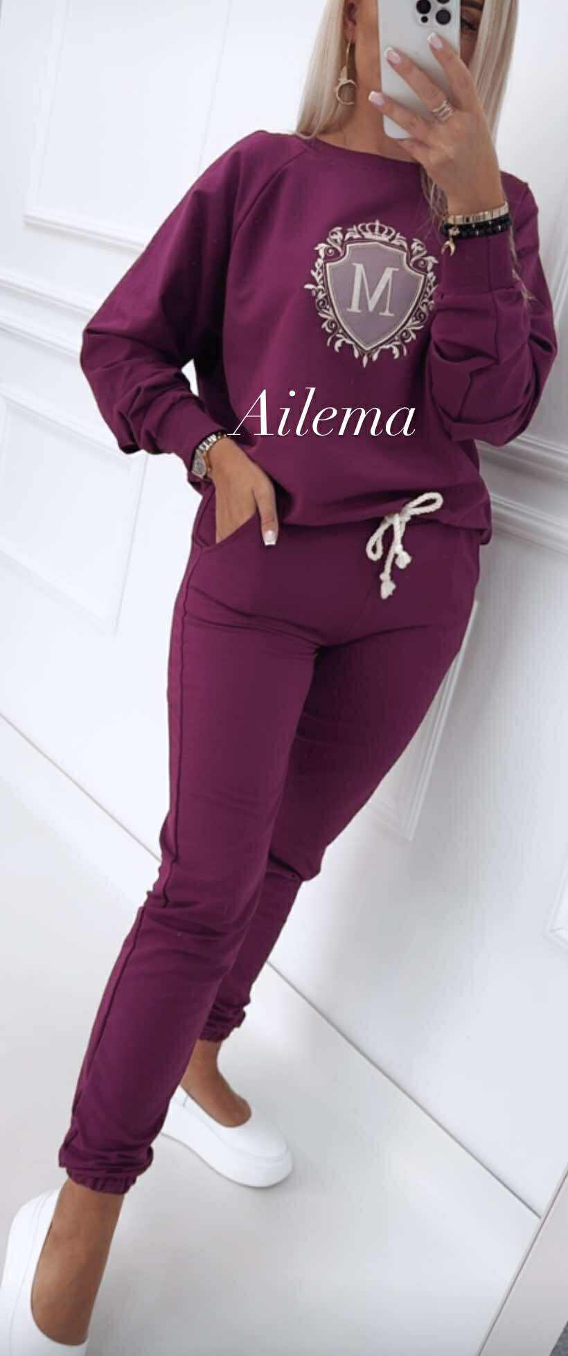 Komplet Motion M01047 spodnie dresowe bluza z printem