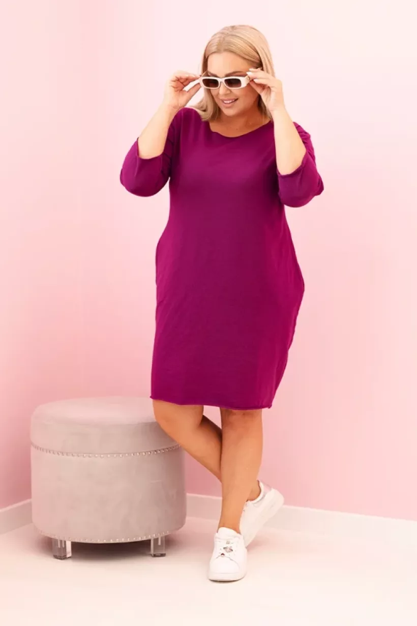 Sukienka damska Plus Size z bawełną o prostym kroju L–4XL - śliwka