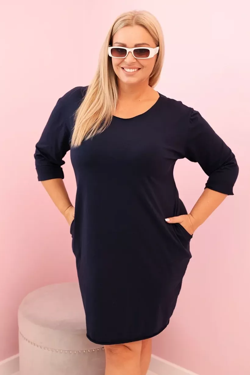 Sukienka damska Plus Size z bawełną o prostym kroju L–4XL-granat