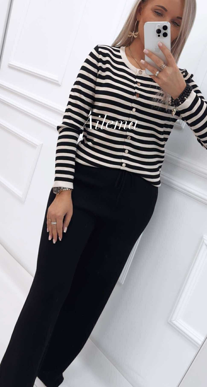 Komplet sweterkowyYDG-9932 sweterek w paski i spodnie prosta nogawka