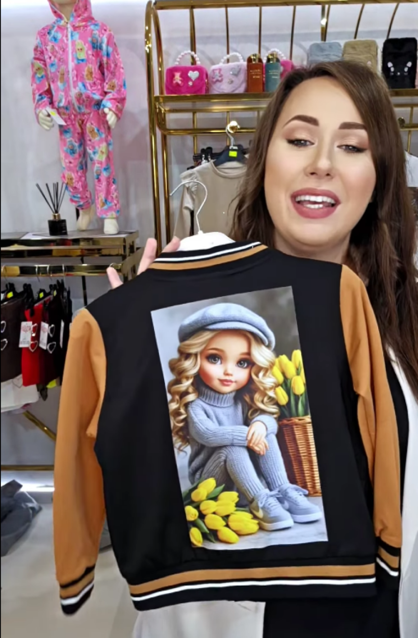 Z Bluza bomberka FLOWER DB-370-CZARNA /BRĄZ- Dziewczynka żółte tulipany EKRAN