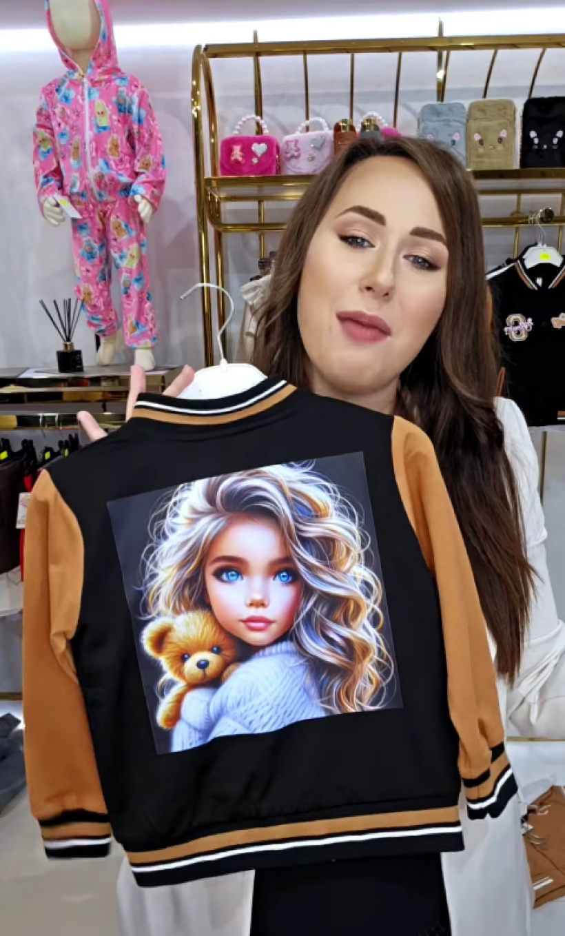 Z Bluza bomberka FLOWER DB-370-CZARNA /BRĄZ-Dziewczynka z misiem EKRAN