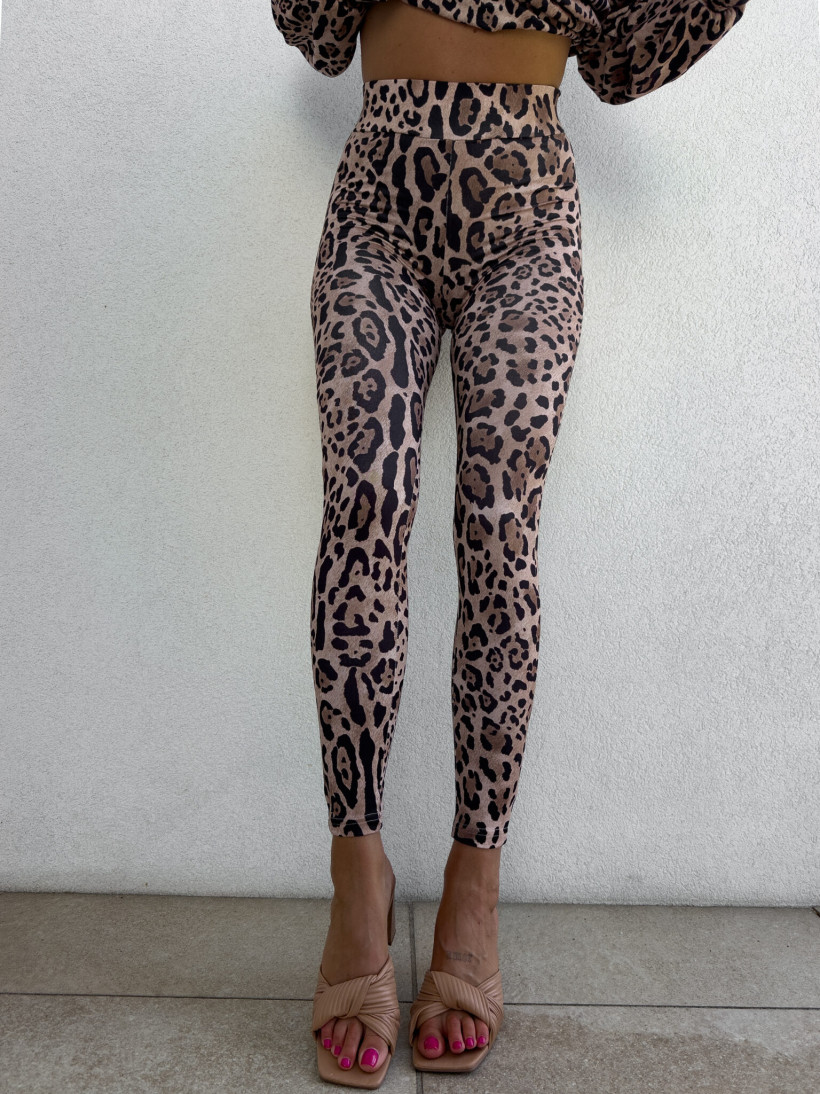 Leginsy BY ME Gym print pantera – beżowo-czarna