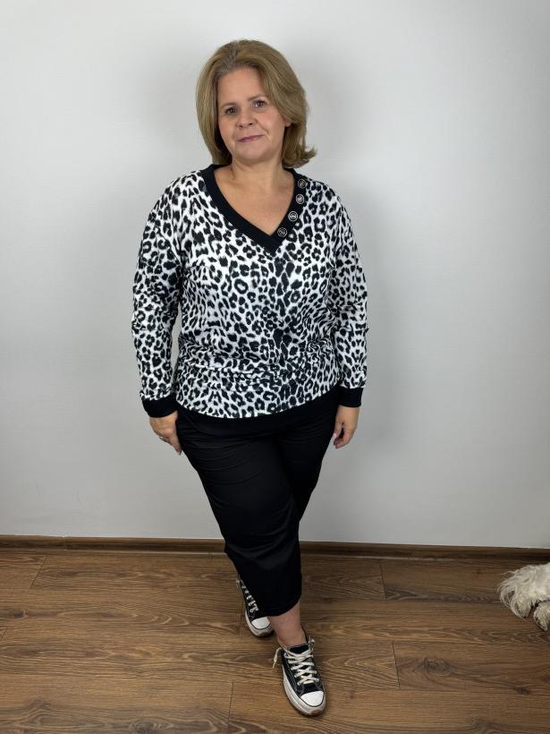 Bluza wzorzysta, panterka - 258 - czarno-biała