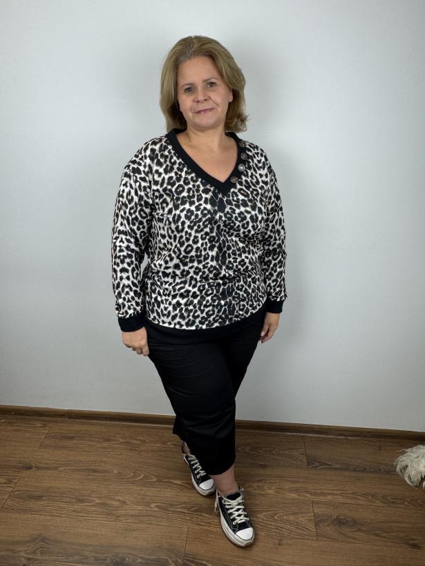 Bluza wzorzysta, panterka - 258 - czarno-beżowa