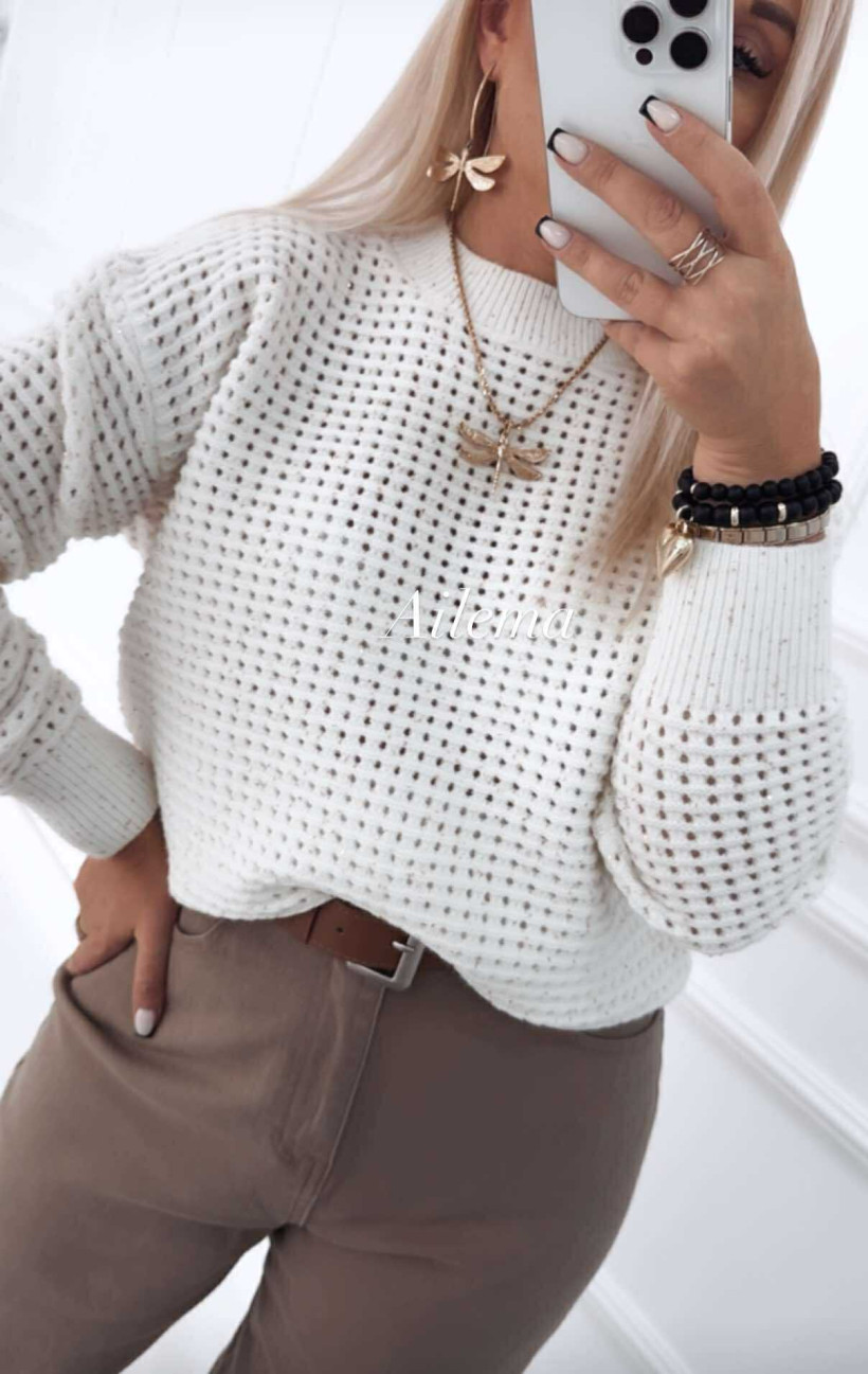 Sweter BC87046 ażurowy z błyszczącą nitką