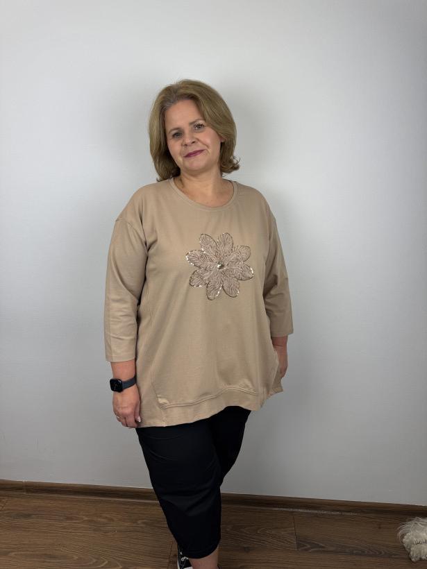 Bluzka z rogami, tasiemkowy kwiat - fs - 60512 - fango