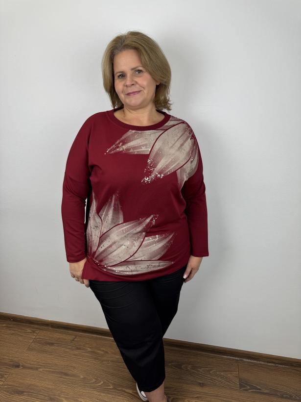 Bluza płatki kwiatów - veso - 9155 - bordo