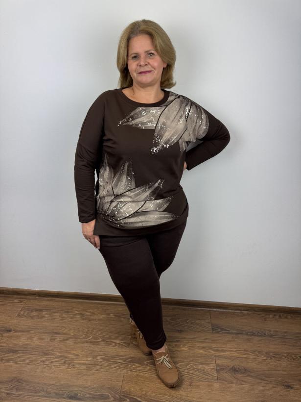 Bluza płatki kwiatów - veso - 9155 -  czekolada