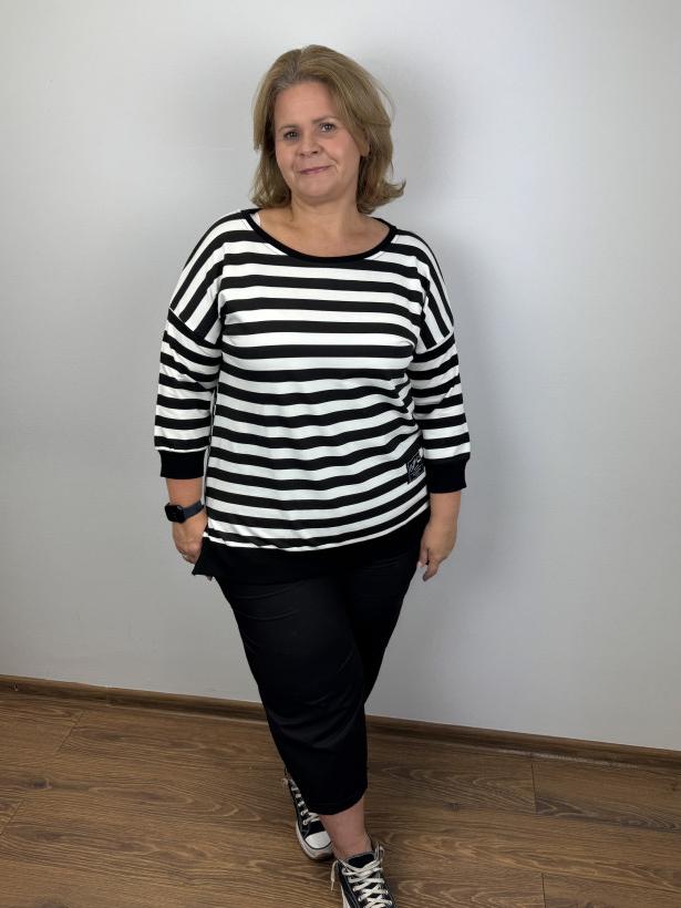 Bluza w pasy - megi - 3990 -XL -  biało-czarna