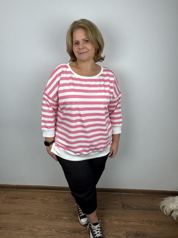 Bluza w pasy - megi - 3990 - XL - biało-różowa