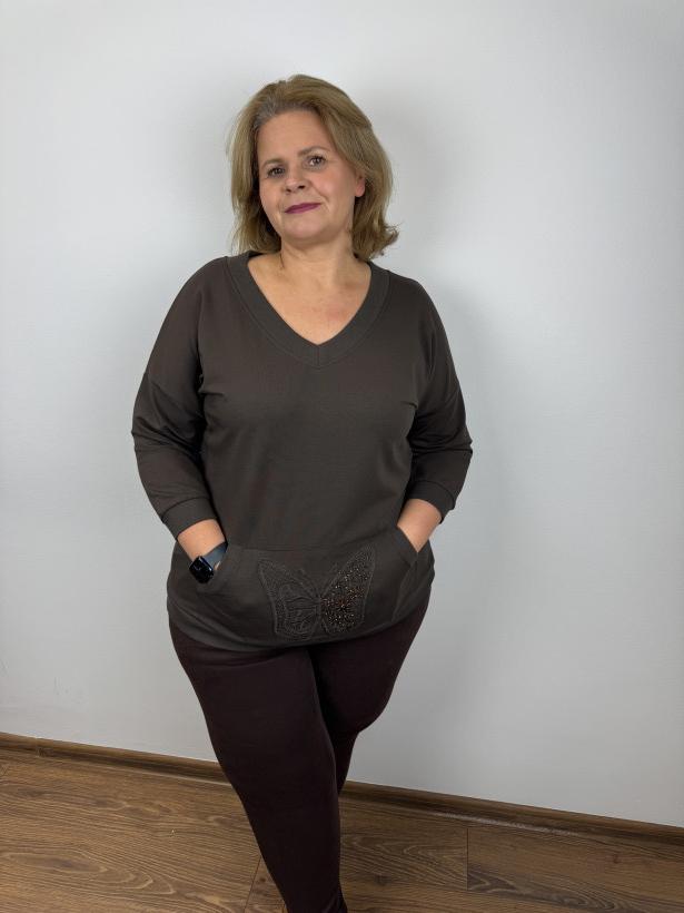 Bluza z kieszenią, motyl - megi - 2XL - 2089 - czekolada