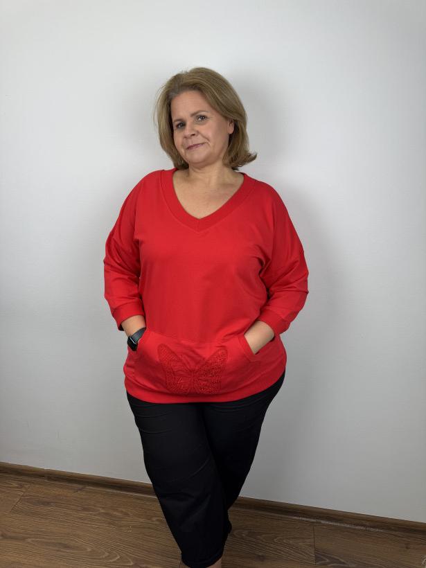 Bluza z kieszenią, motyl - megi - 2XL - 2089 - czerwona