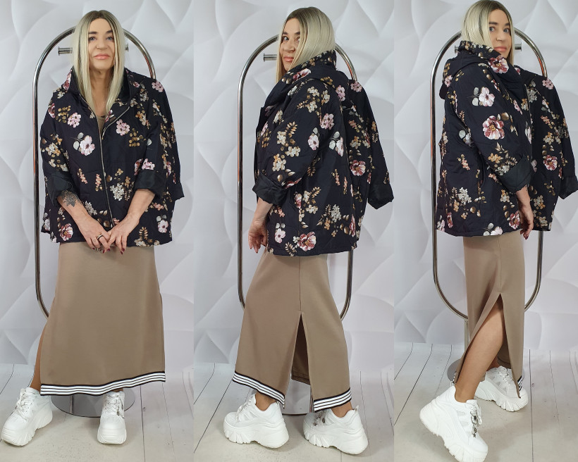 KURTKA W KWIATY  CZARNA 66001  RB1 LIVANS