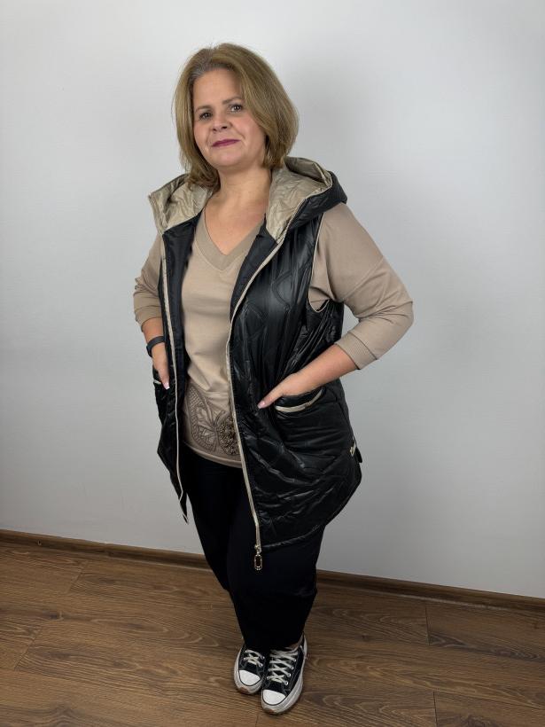 Kamizelka zapinana na zamek z kapturem - west - 6XL - B8348-12 - czarna
