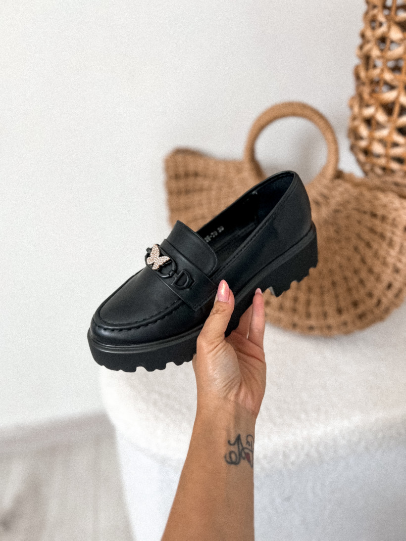 Mokasyny czarne motylek