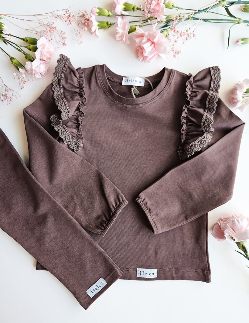BODY/BLUZKA Z KORONKĄ CZEKOLADA HELEN