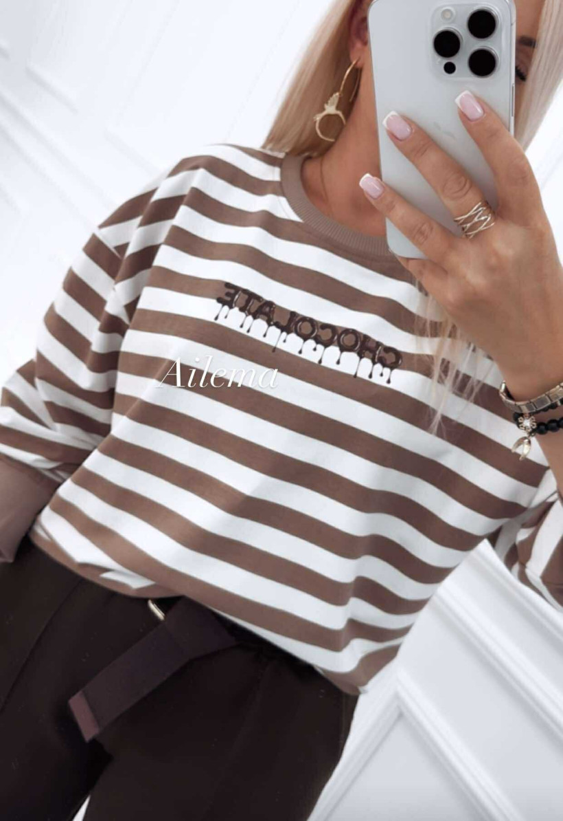 Bluza megi B2092 w paski chocolate 