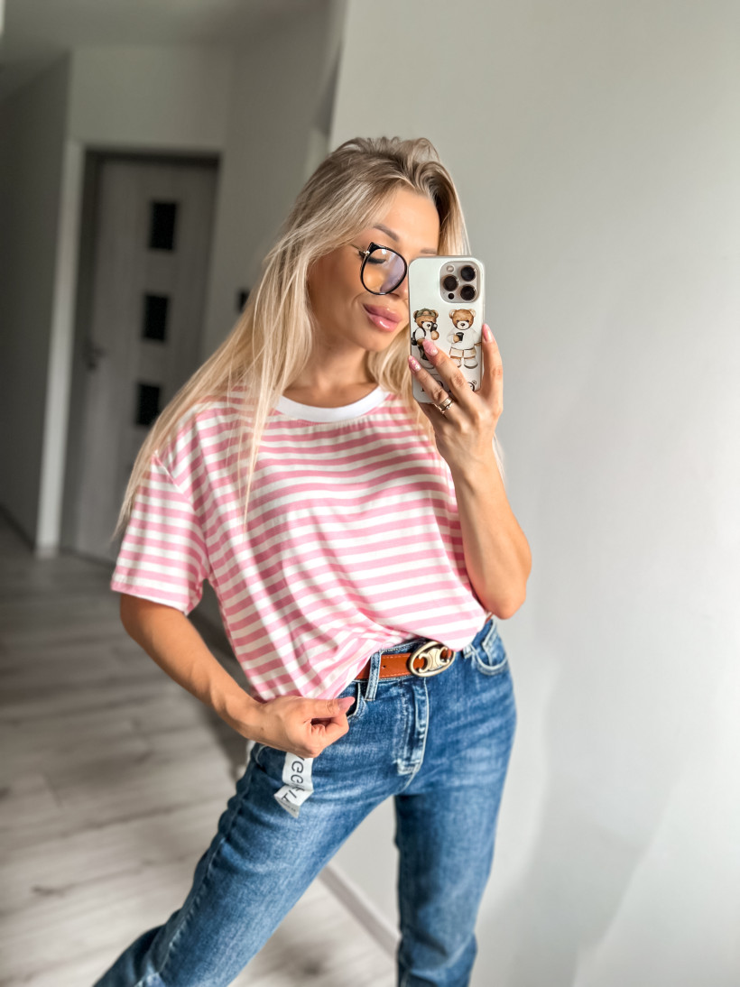 T-shirt paski różowe 
