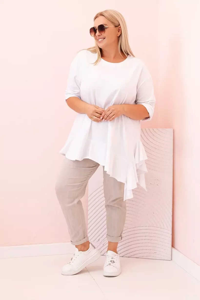 Bluzka damska Plus Size z bawełną z falbaną