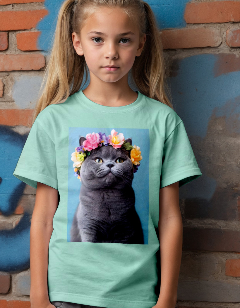 ZA T-shirt MIĘTA - Szary kot z wiankiem