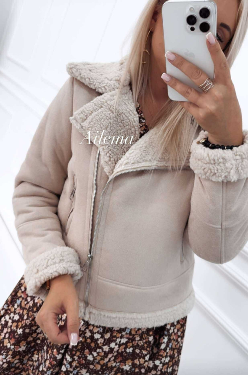 WYPRZEDAŻ Kurtka ramoneska baranek zamszowa JP-91030