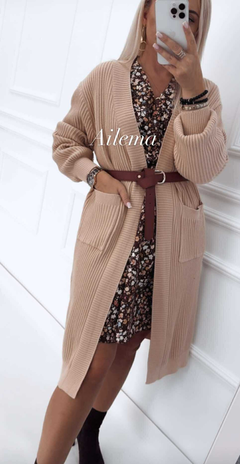 Kardigan z długim rękawem Hostar 1167 gruby prążek