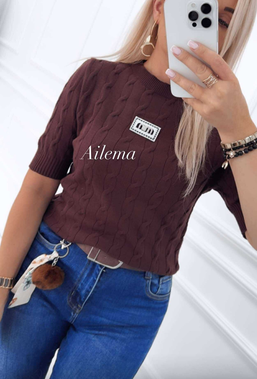 WYPRZEDAŻ Sweter ab2102 krótki rękaw, warkocz splot