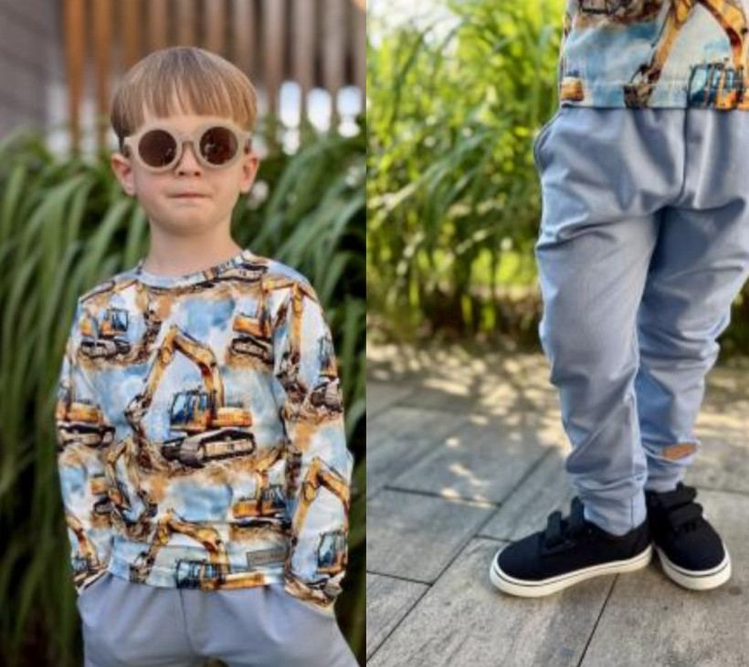 KOMPLET KOPARKA - BODY(68-86)/BLUZKA (92-116) + NIEBIESKIE SPODNIE STAR KIDS