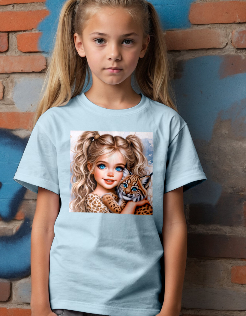 ZA T-shirt BŁĘKIT - Dziewczynka z rysiem EKRAN