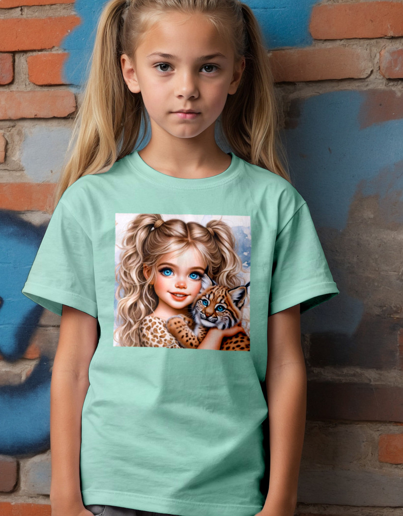 ZA T-shirt MIĘTA - Dziewczynka z rysiem EKRAN