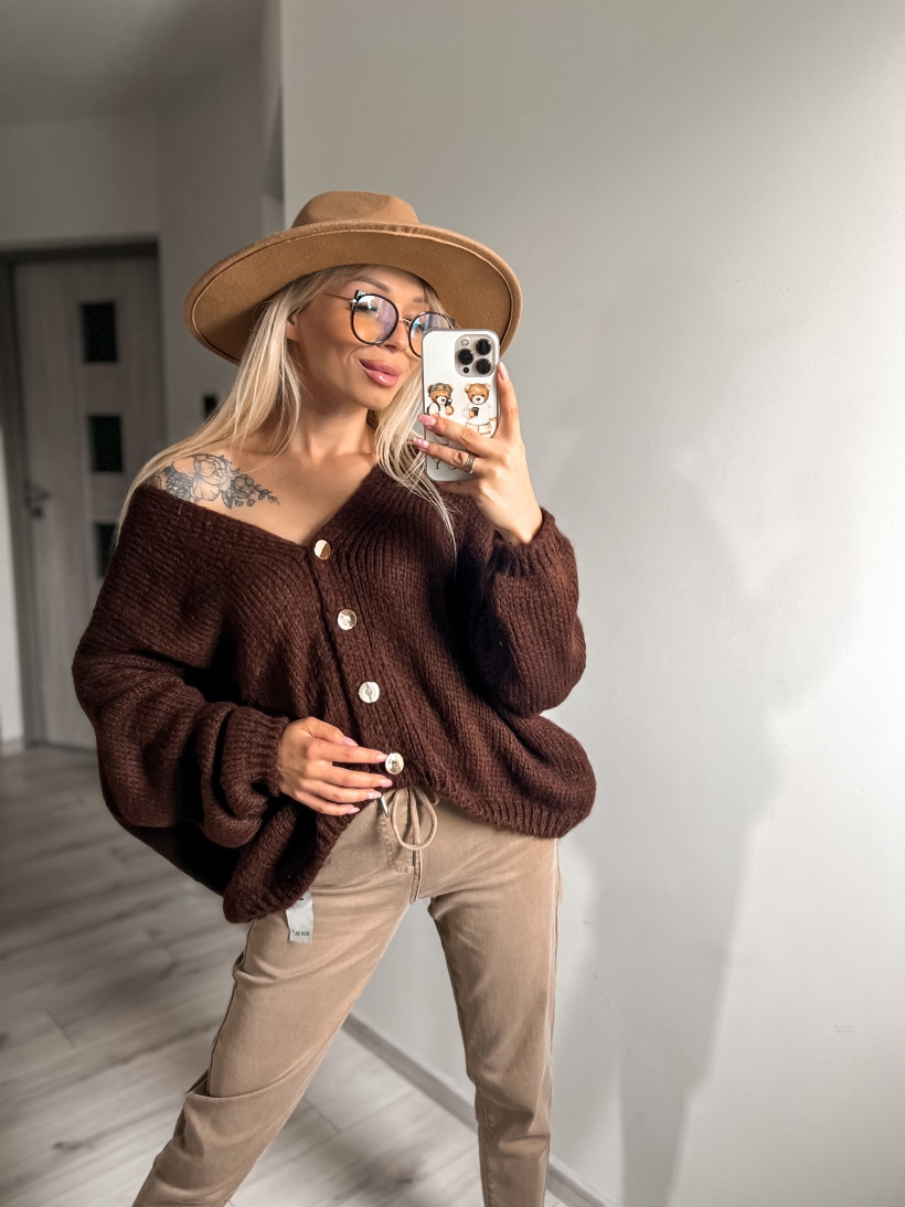 Rozpinany sweterek oversize czekolada