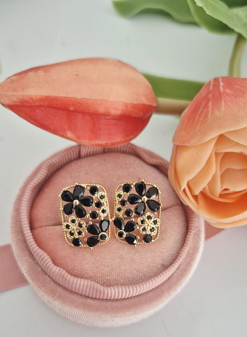 Kolczyki czarne kwiaty