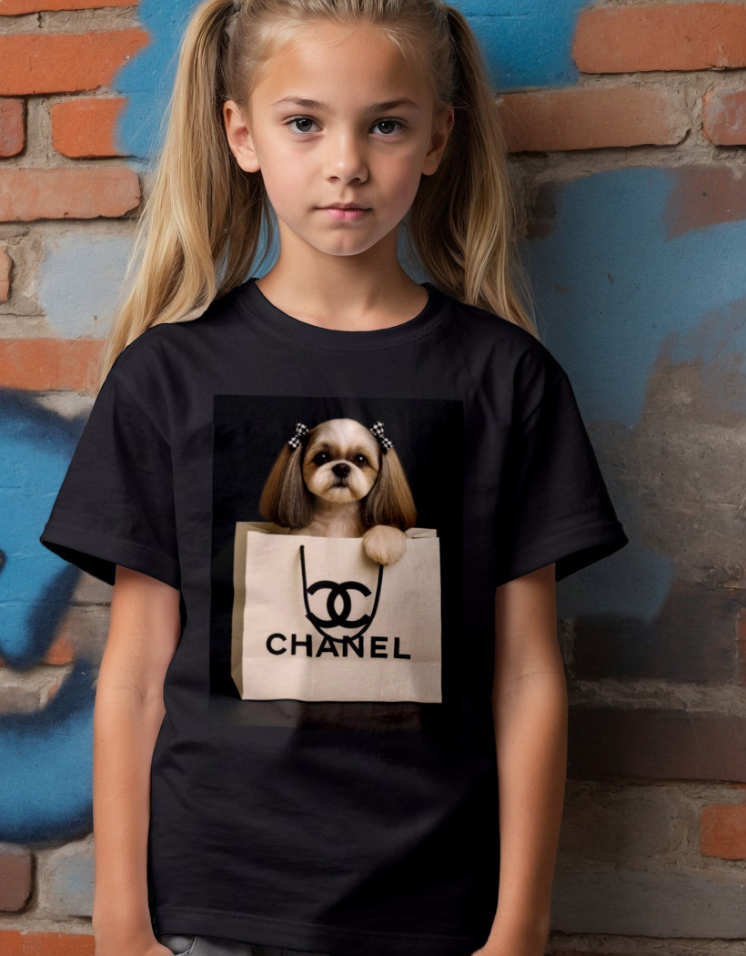 ZA T-shirt CZARNY - Pies w torebce CHANEL