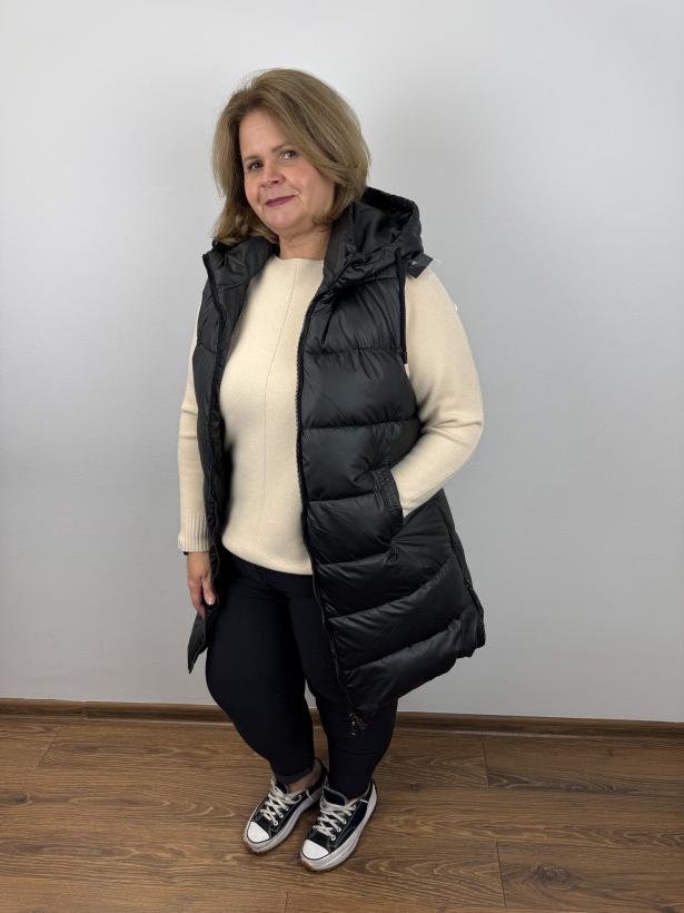 Kamizelka pikowana na zamek z kapturem - west - 3XL - 8223 - czarna