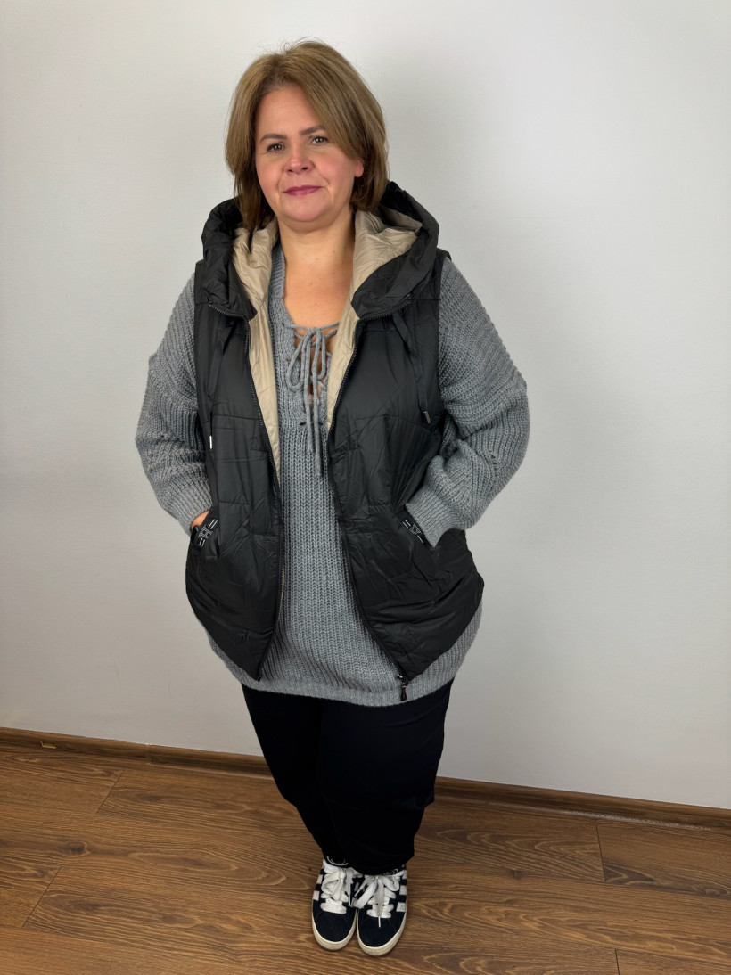 Kamizelka na zamek z kapturem - west - 7XL -  8572 - czarna