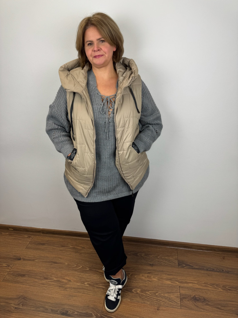 Kamizelka na zamek z kapturem - west - 5XL -  8572 - fango/beż