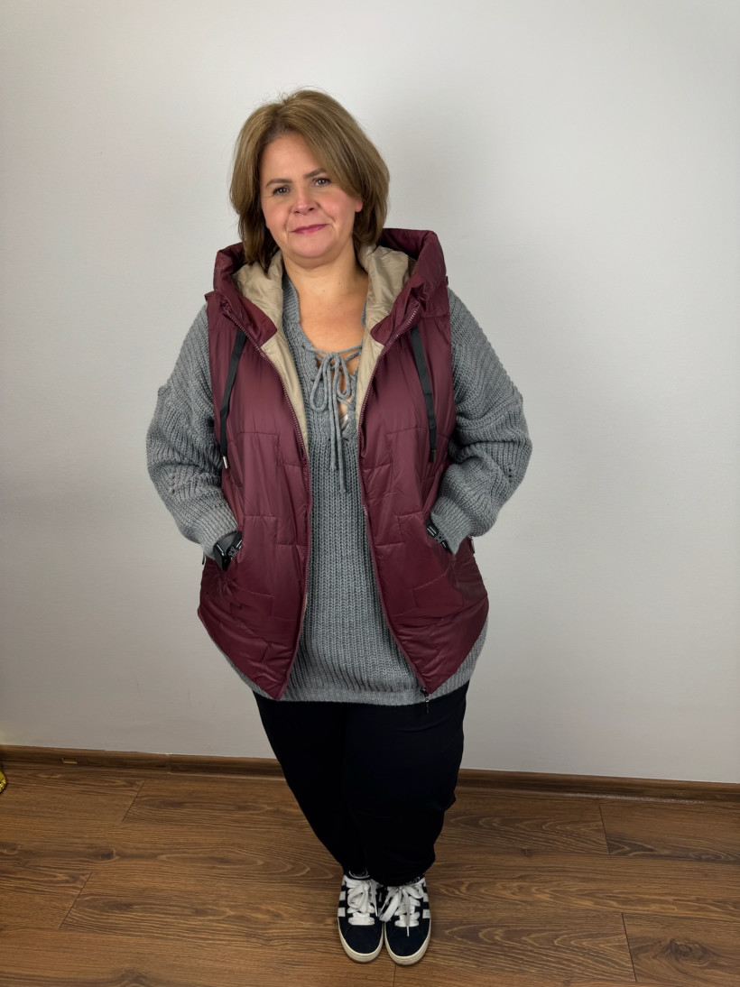 Kamizelka na zamek z kapturem - west - 7XL -  8572 - bordo
