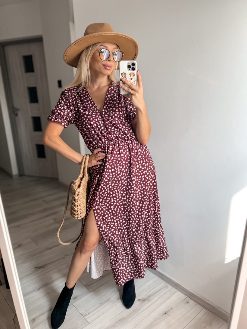 Sukienka bordo kwiatuszki 