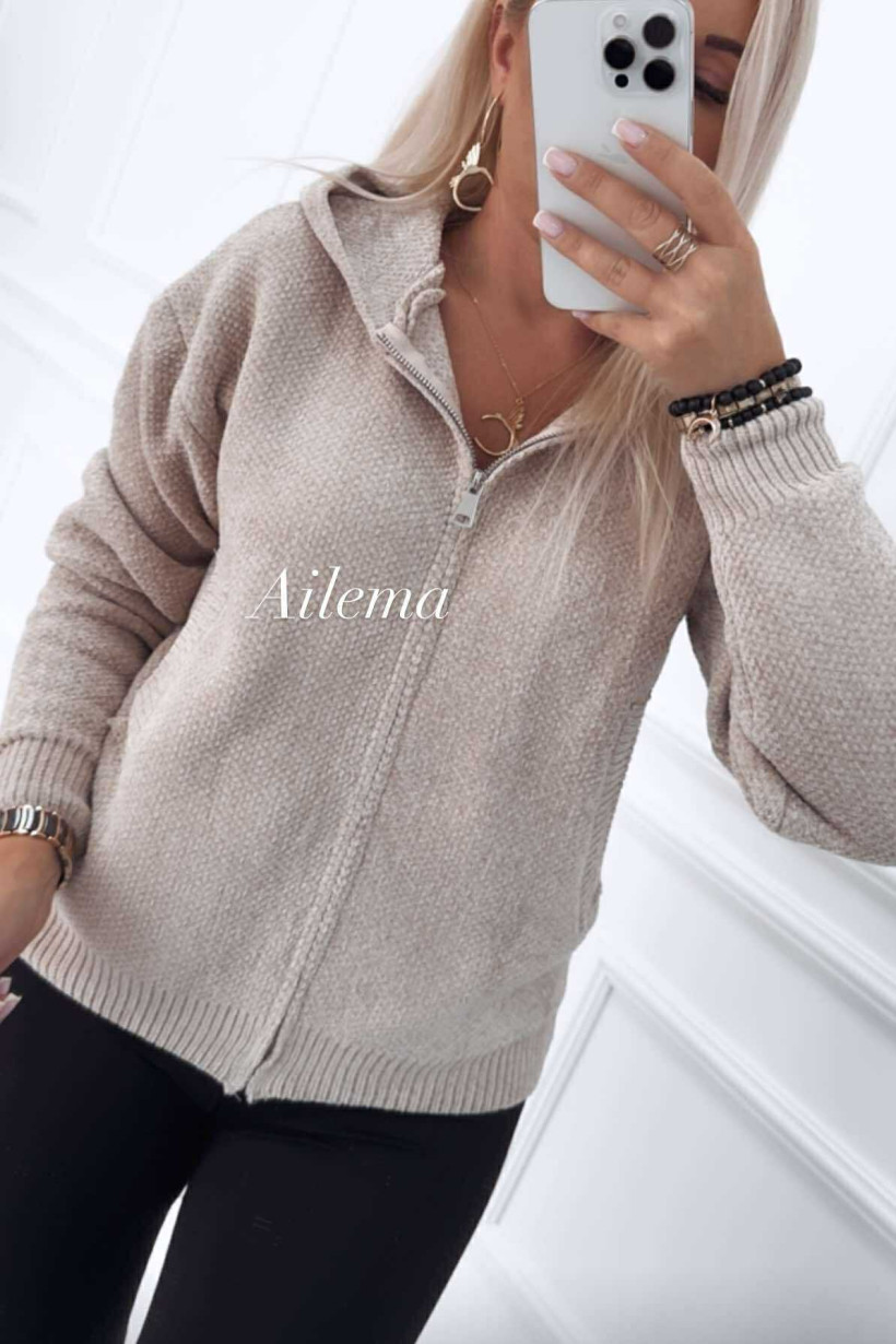 WYPRZEDAŻ Bluza sweterkowa T2302 z kapturem, pleciony welur