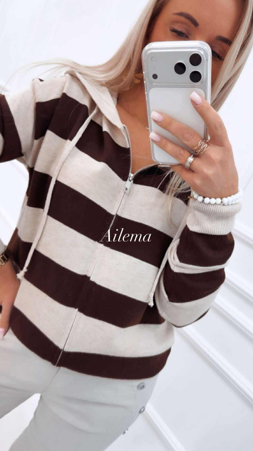 Bluza sweterkowa T2226 na zamek w pasy