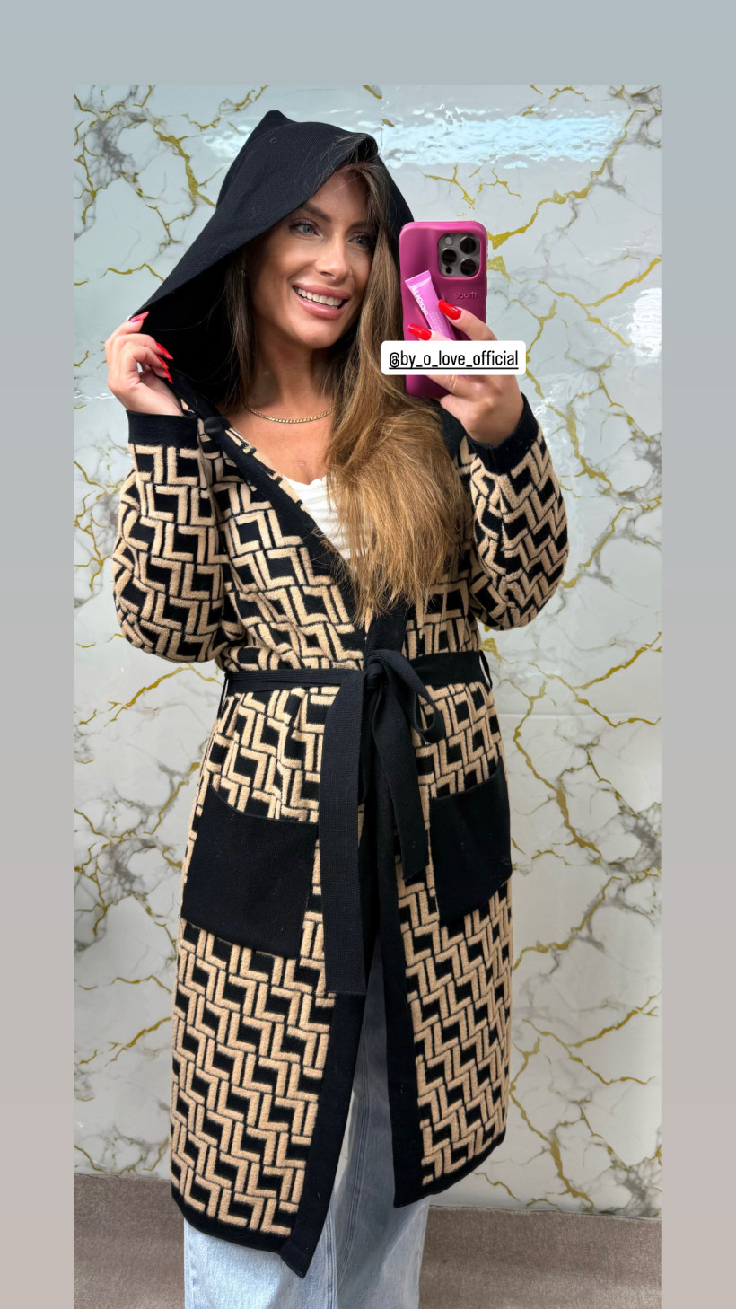 Kardigan sweter a’la Fendi kaptur wiazany