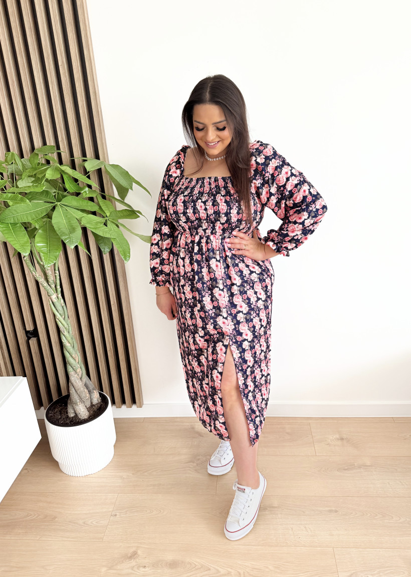 Sukienka KINDY duże kwiatuszki granat