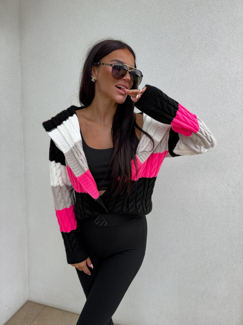 Sweter By Me BOMBERKA KAPTUR pasy – czarna