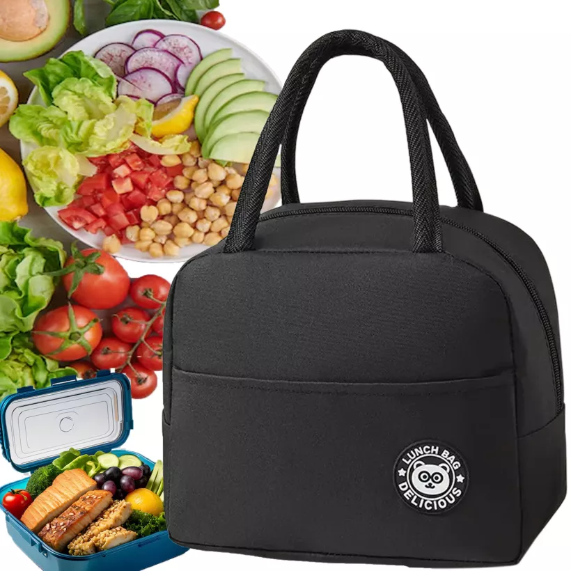 Torba termiczna lunch box – śniadaniowa torba izolacyjna na jedzenie, piknik, plażę, do pracy czarna