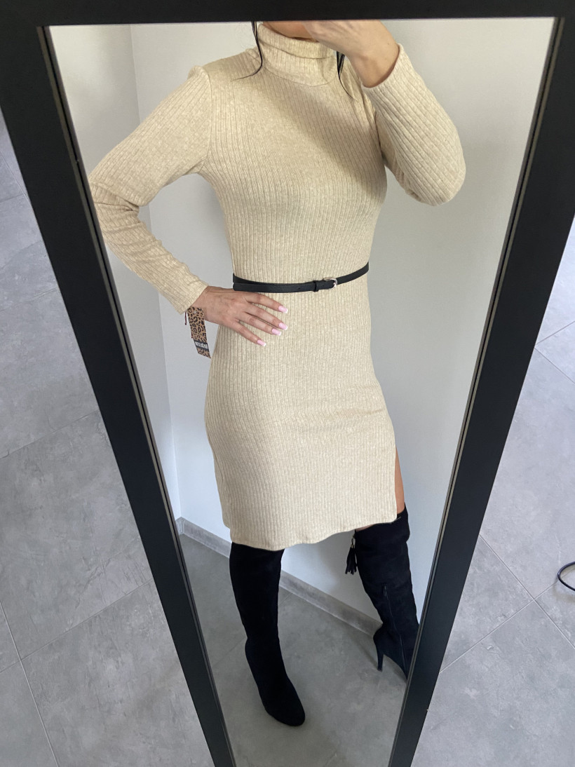 Sukienka 0127 prążek midi, sweterkowa z golfem