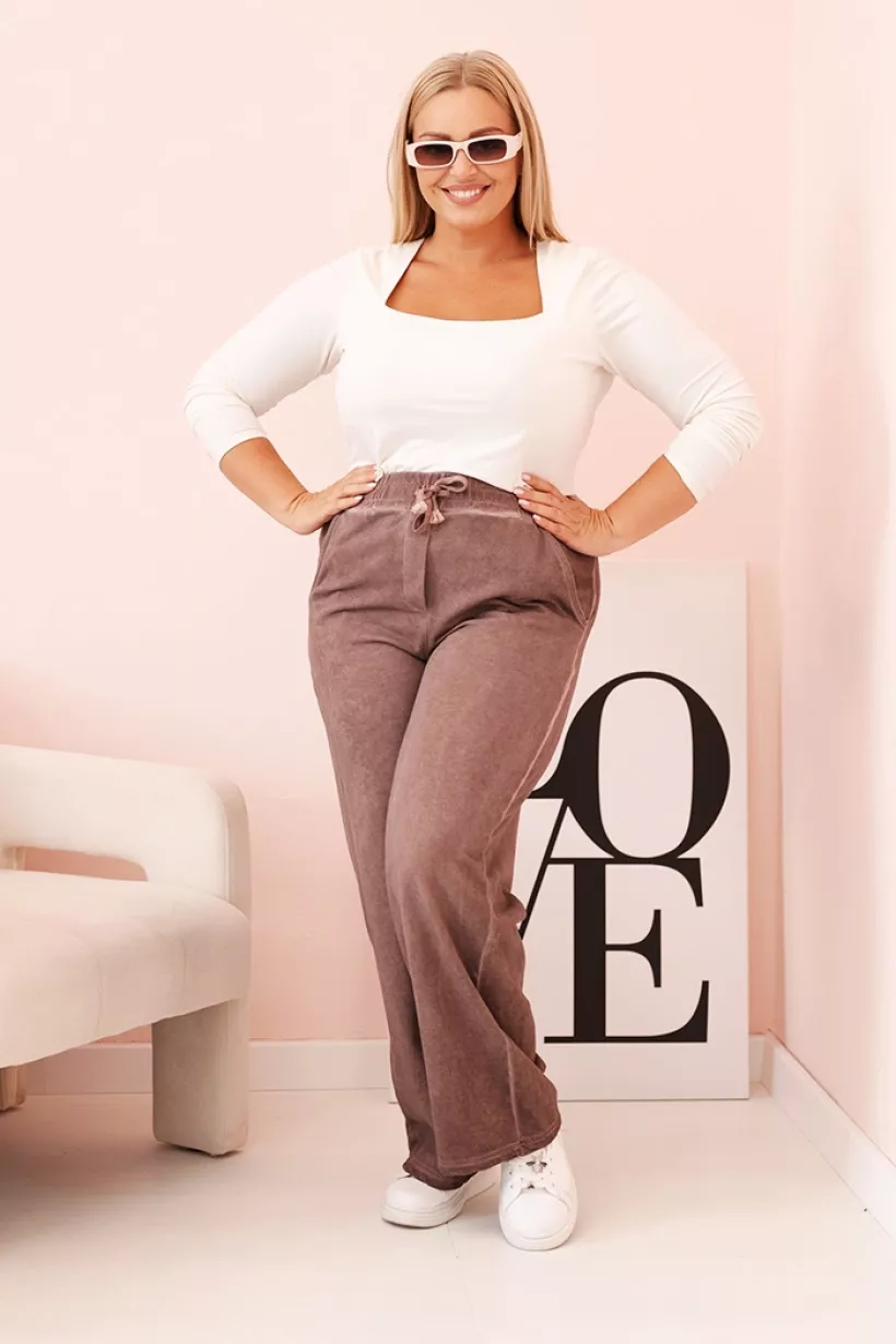 Spodnie damskie Plus Size z wiskozą o szerokiej nogawce i elastycznym pasie fango