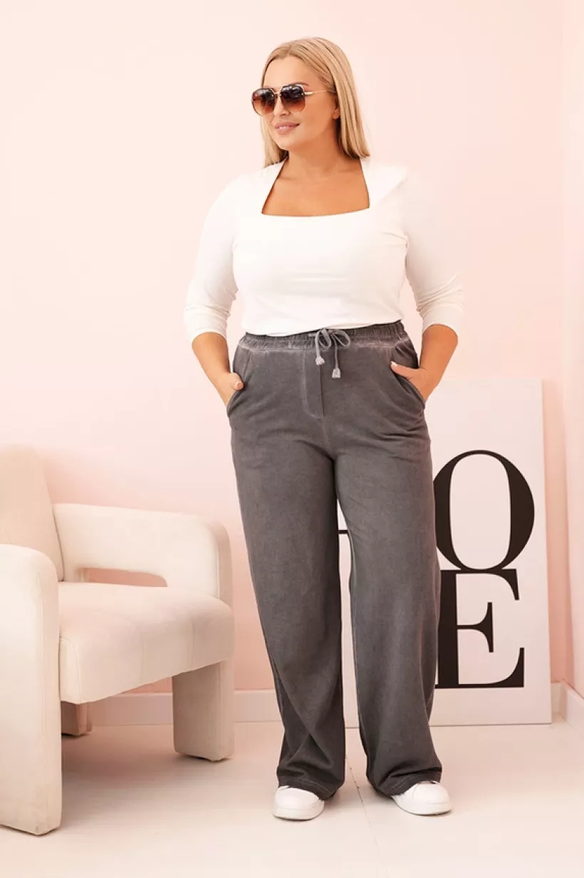 Spodnie damskie Plus Size z wiskozą o szerokiej nogawce i elastycznym pasie grafit