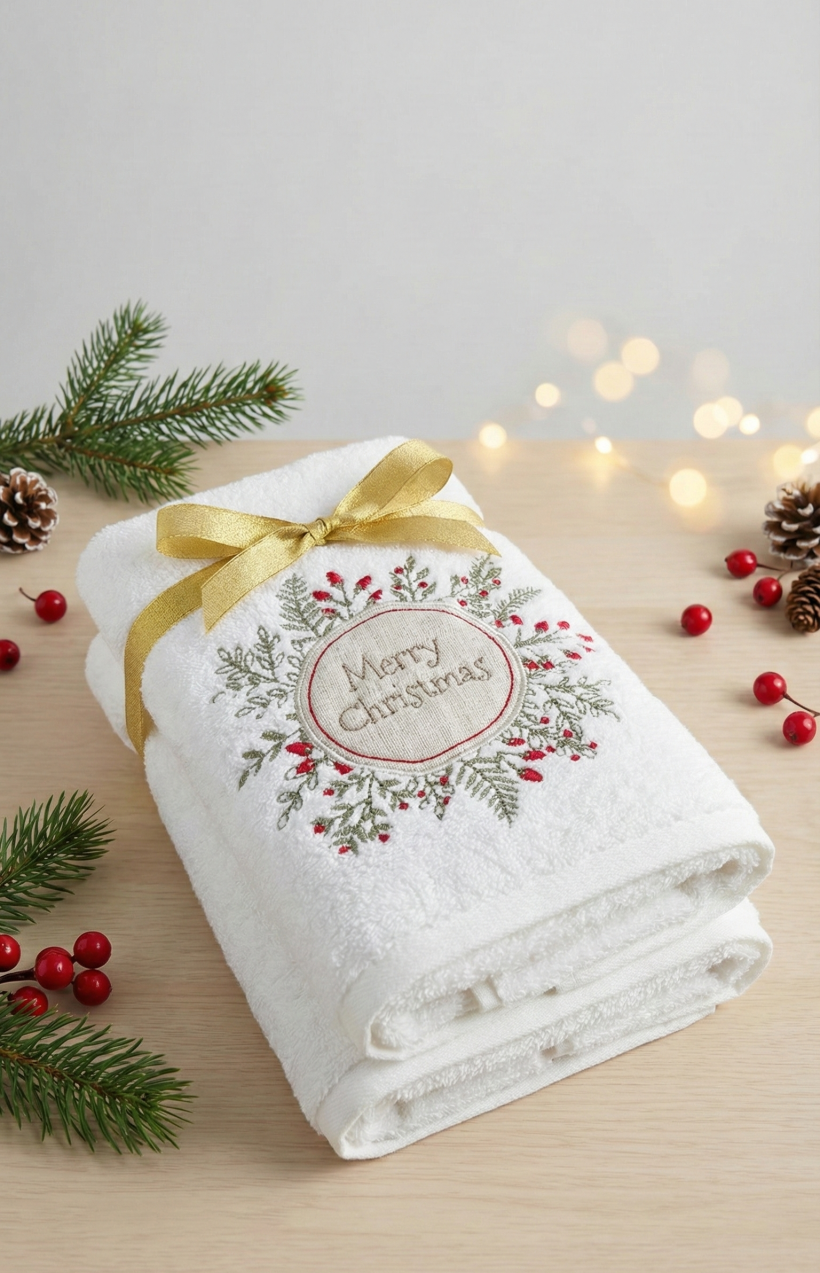 Prezentowy zestaw ręczników świątecznych haftowanych 2szt 40x70cm Merry Christmas