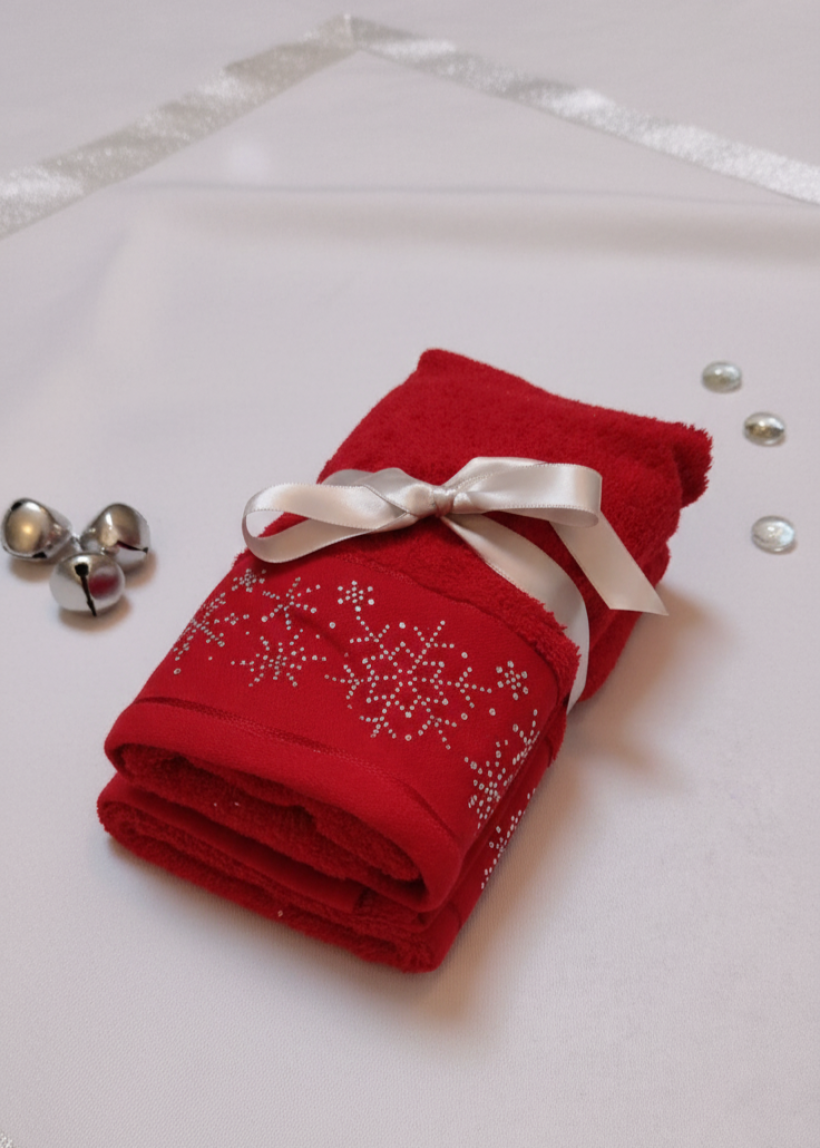 Prezentowy zestaw ręczników świątecznych haftowanych 2szt 40x70cm czerwony gwiazdy